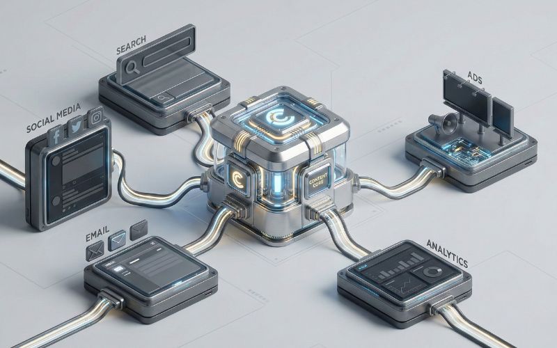 Digital platforms filled with content across blogs, social media, and ads