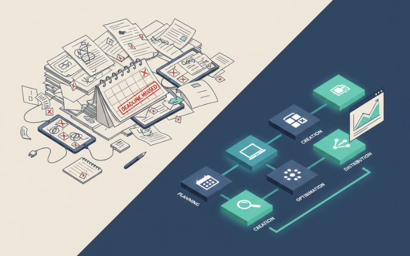 Organised content calendar and workflow tools for teams